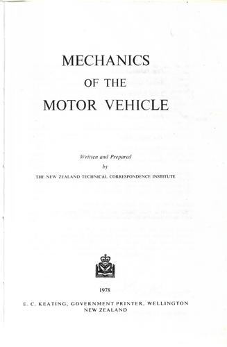 Mechanics Of The Motor Vehicle by New Zealand Technical Correspondence Institute
